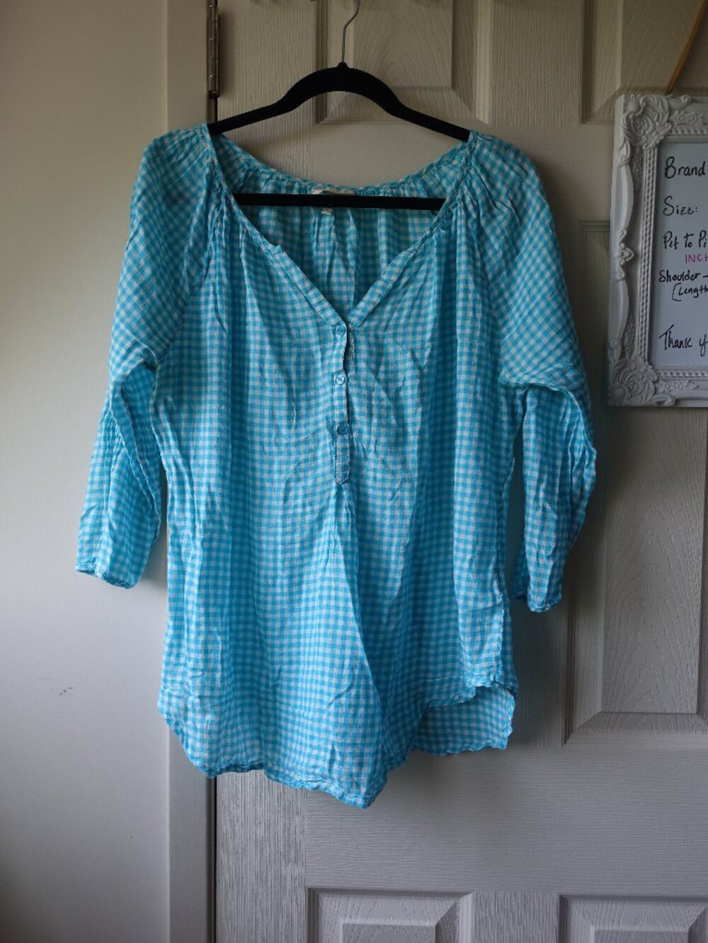 COTTON Women’s Light Blue Checkered Blouse